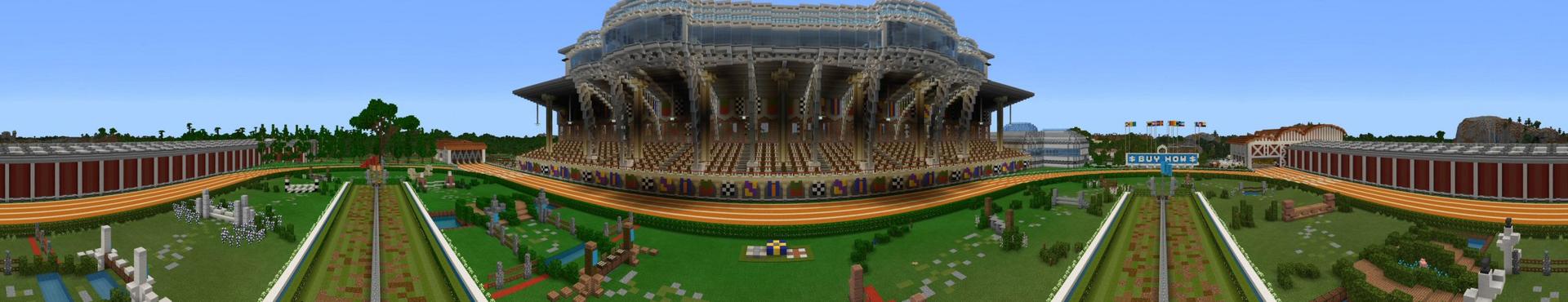 Panorama of the Minecraft Bedrock Marketplace product Minetown Derby created by Shaliquinn's Schematics.