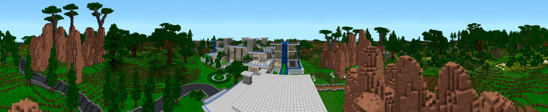 Panorama of the Minecraft Bedrock Marketplace product Oak Valley Golf Course created by Shaliquinn's Schematics.