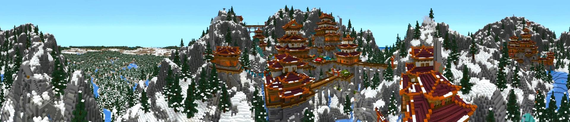 Panorama of the Minecraft Bedrock Marketplace product Snowy Mountain Temple created by Shaliquinn's Schematics.
