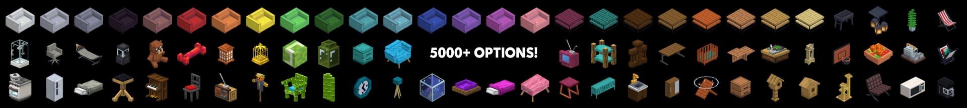 Panorama of the Minecraft Bedrock Marketplace product Craftable Furniture 2 created by Shapescape.