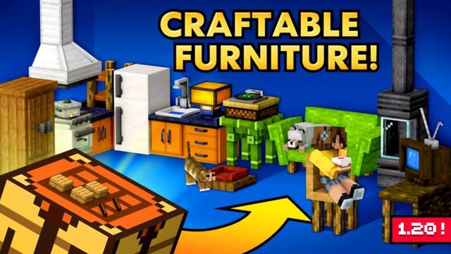 Thumbnail of the Minecraft Bedrock Marketplace product Craftable Furniture created by Shapescape.