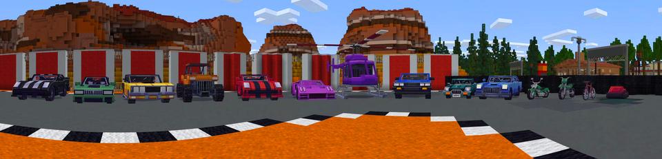 Panorama of the Minecraft Bedrock Marketplace product Craftable Vehicles created by Shapescape.