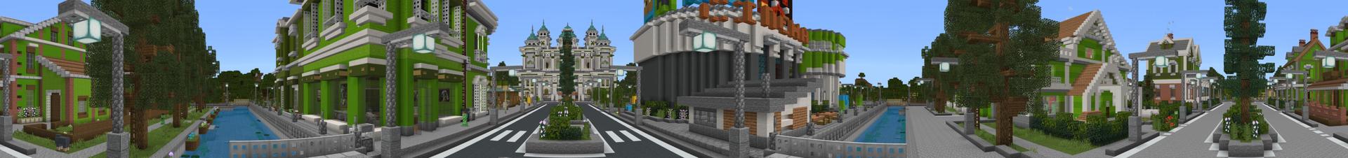Panorama of the Minecraft Bedrock Marketplace product Creeperville created by Shapescape.