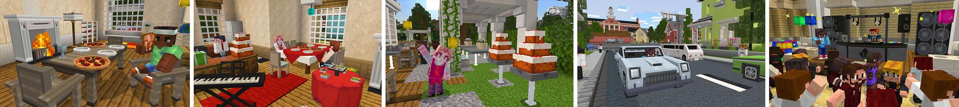 Panorama of the Minecraft Bedrock Marketplace product Party Furniture created by Shapescape.