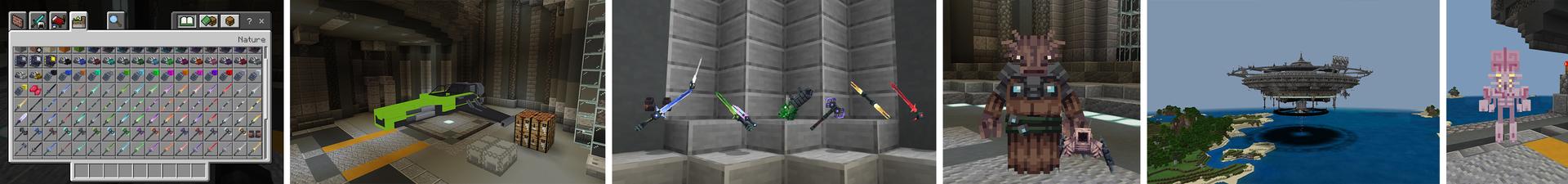Panorama of the Minecraft Bedrock Marketplace product Weapons Expansion SCI-FI created by Shapescape.