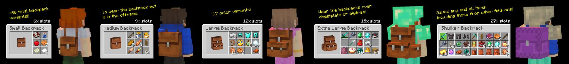 Panorama of the Minecraft Bedrock Marketplace product Simply Backpacks Add-On created by Simply Brilliant.