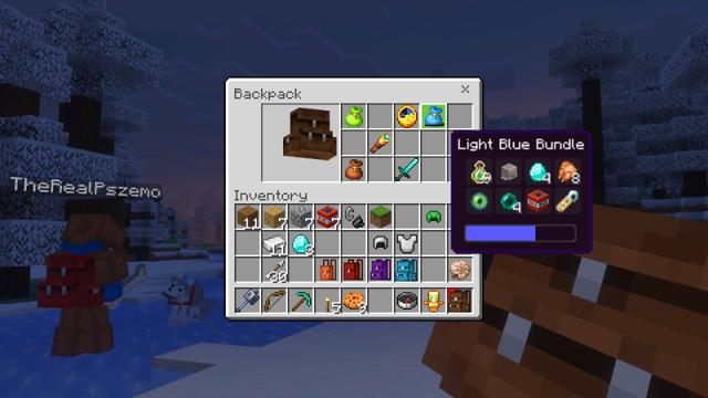 Screenshot of the Minecraft Bedrock Marketplace product Simply Backpacks Add-On created by Simply Brilliant.