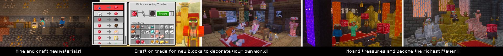 Panorama of the Minecraft Bedrock Marketplace product Simply Rich Add-On created by Simply Brilliant.