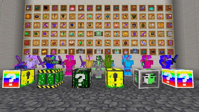 Screenshot of the Minecraft Bedrock Marketplace product Hacker Lucky Blocks created by Snail Studios.