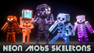 Thumbnail of the Minecraft Bedrock Marketplace product Neon Mobs: Skeletons created by Snail Studios.