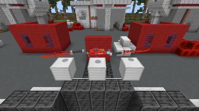 Screenshot of the Minecraft Bedrock Marketplace product Red vs Blue: Hacker bases created by Snail Studios.