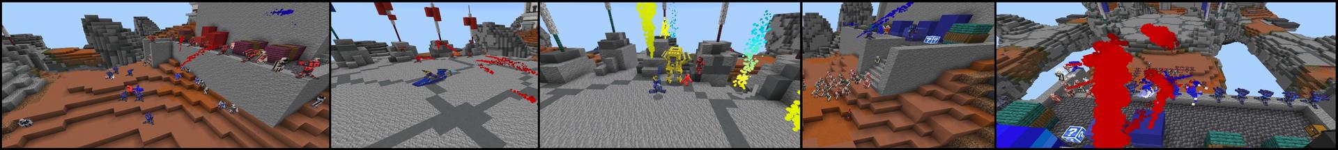 Panorama of the Minecraft Bedrock Marketplace product Red Vs Blue Lucky Blocks created by Snail Studios.