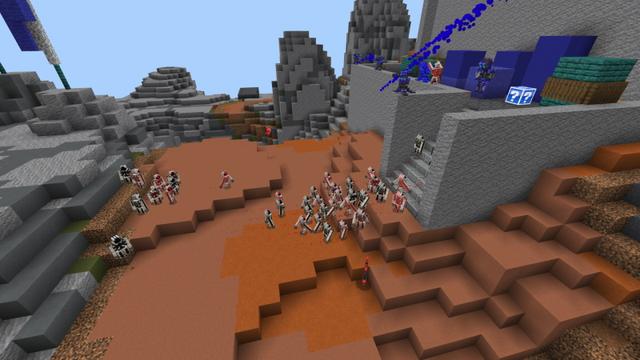 Screenshot of the Minecraft Bedrock Marketplace product Red Vs Blue Lucky Blocks created by Snail Studios.