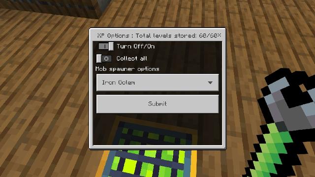 Screenshot of the Minecraft Bedrock Marketplace product XP Storage Add-On created by Snail Studios.