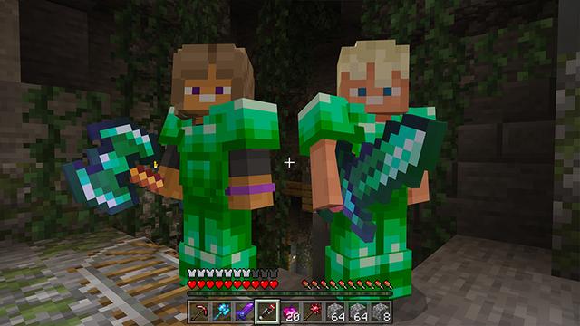 Screenshot of the Minecraft Bedrock Marketplace product Emerald Weapons created by SNDBX.