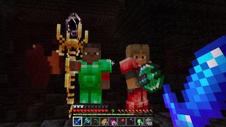 Screenshot of the Minecraft Bedrock Marketplace product Emerald Weapons created by SNDBX.