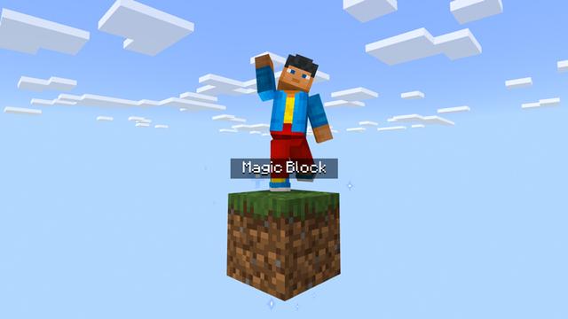 Screenshot of the Minecraft Bedrock Marketplace product ONE BLOCK SKYBLOCK created by SNDBX.