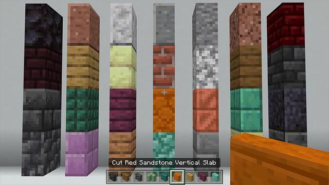 Screenshot of the Minecraft Bedrock Marketplace product Vertical Slabs created by SNDBX.