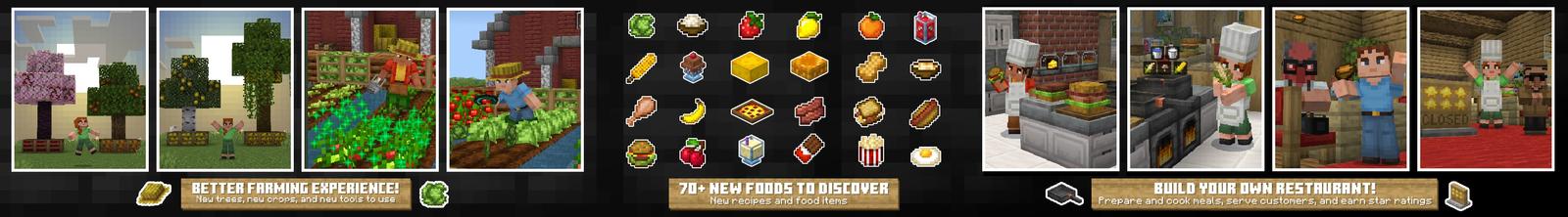 Panorama of the Minecraft Bedrock Marketplace product Overhauled: Farming & Food created by Solid Blocks.