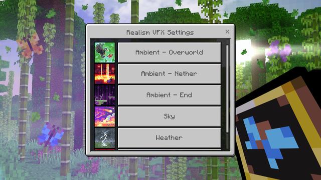 Screenshot of the Minecraft Bedrock Marketplace product Realism VFX Add-On created by Spark Universe.