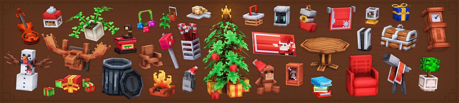 Panorama of the Minecraft Bedrock Marketplace product Christmas Furniture created by Street Studios.