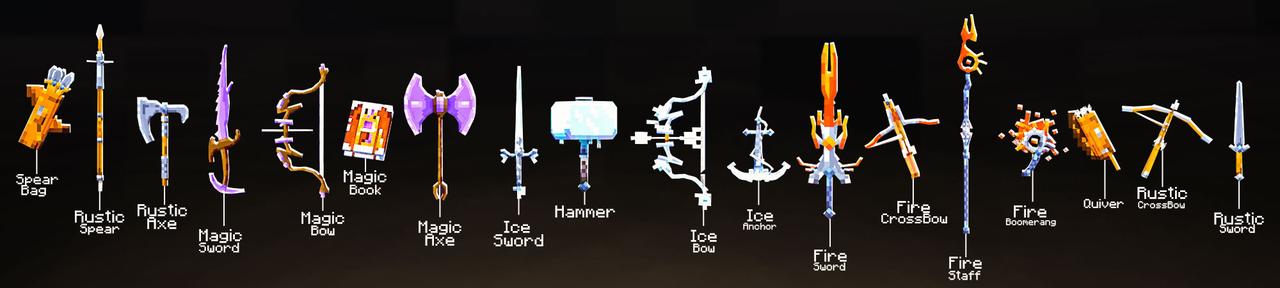 Panorama of the Minecraft Bedrock Marketplace product Elemental Weapons created by Street Studios.