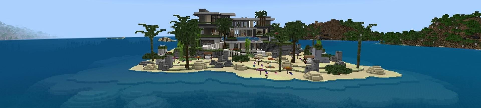Panorama of the Minecraft Bedrock Marketplace product Island Mansion created by Street Studios.