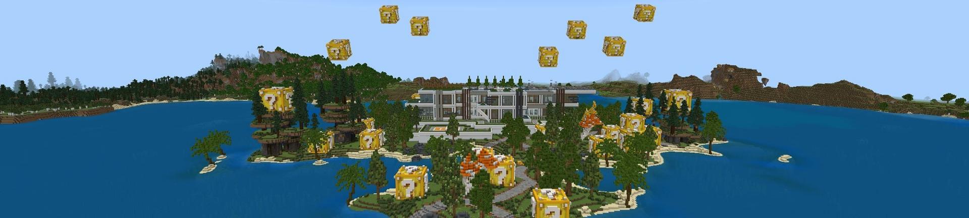Panorama of the Minecraft Bedrock Marketplace product Lucky Block Mansion created by Street Studios.