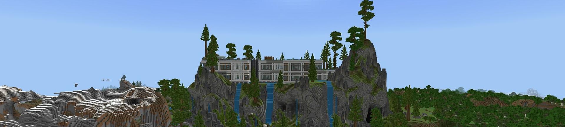 Panorama of the Minecraft Bedrock Marketplace product Waterfall Mansion created by Street Studios.