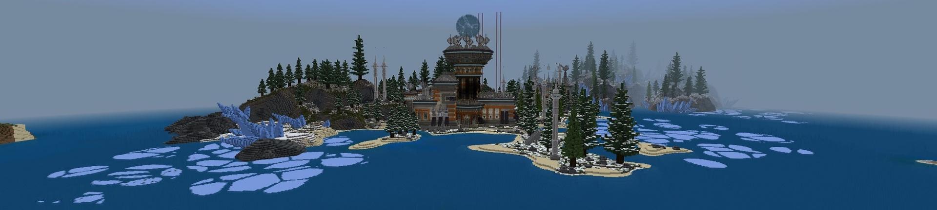 Panorama of the Minecraft Bedrock Marketplace product Winter Hacker Mansion created by Street Studios.