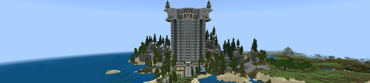 Panorama of the Minecraft Bedrock Marketplace product World's Tallest Mansion created by Street Studios.