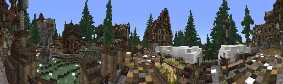 Panorama of the Minecraft Bedrock Marketplace product Chroma Hills Medieval Village created by Syclone Studios.