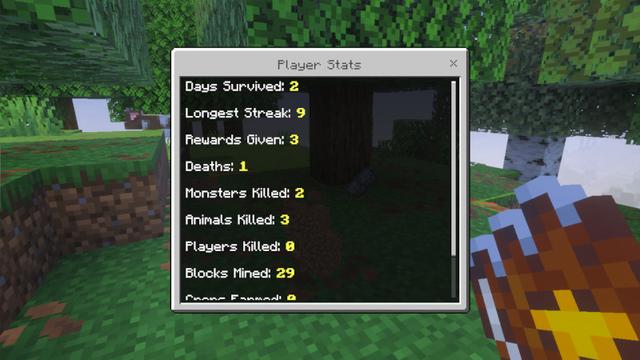 Screenshot of the Minecraft Bedrock Marketplace product Days Survived Free created by Syclone Studios.