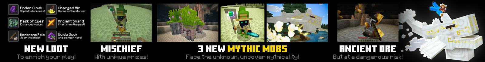 Panorama of the Minecraft Bedrock Marketplace product Mythic Mobs created by SystemZee's Workshop.