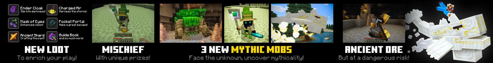 Panorama of the Minecraft Bedrock Marketplace product Mythic Mobs created by SystemZee's Workshop.
