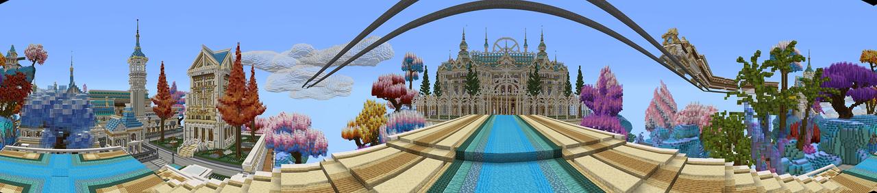 Panorama of the Minecraft Bedrock Marketplace product Cumulus City created by Team Visionary.