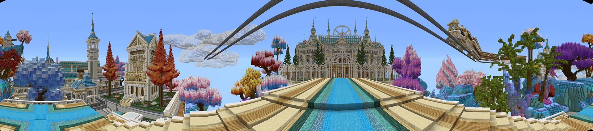 Panorama of the Minecraft Bedrock Marketplace product Cumulus City created by Team Visionary.