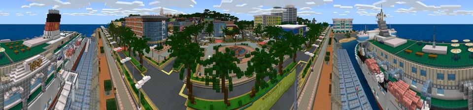 Panorama of the Minecraft Bedrock Marketplace product Tropical City Resort created by Team Visionary.