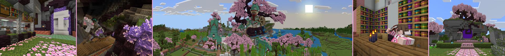 Panorama of the Minecraft Bedrock Marketplace product Cherry Blossom Treehouse created by Team VoidFeather.