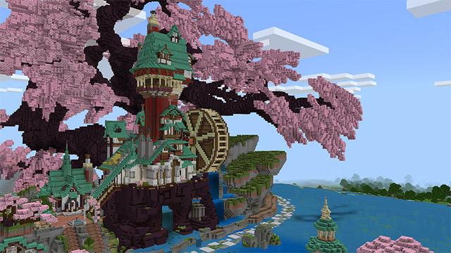 Screenshot of the Minecraft Bedrock Marketplace product Cherry Blossom Treehouse created by Team VoidFeather.