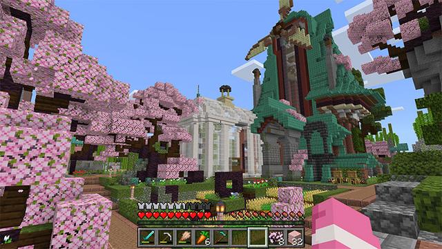 Screenshot of the Minecraft Bedrock Marketplace product Cherry Blossom Treehouse created by Team VoidFeather.