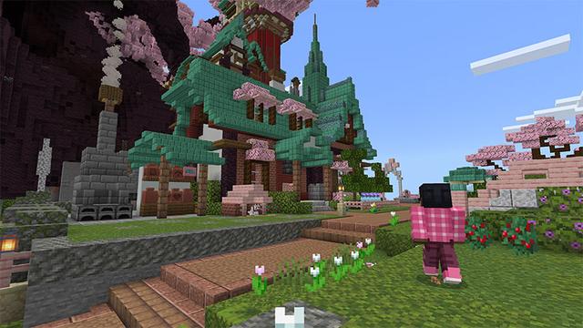 Screenshot of the Minecraft Bedrock Marketplace product Cherry Blossom Treehouse created by Team VoidFeather.