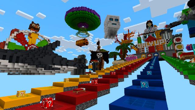 Screenshot of the Minecraft Bedrock Marketplace product ONLY UP! Lucky Block created by Team VoidFeather.