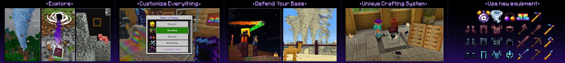 Panorama of the Minecraft Bedrock Marketplace product Random Events Add-On created by Team VoidFeather.