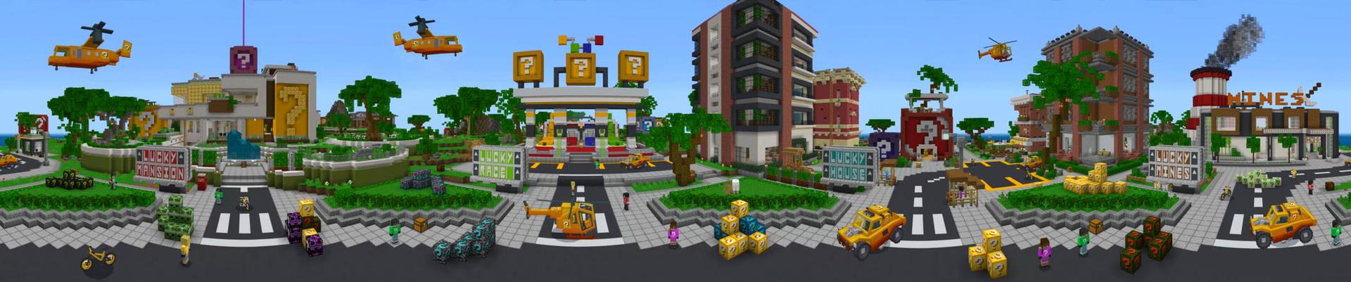 Panorama of the Minecraft Bedrock Marketplace product Lucky Block City created by The Craft Stars.