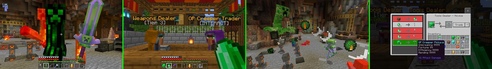 Panorama of the Minecraft Bedrock Marketplace product OP Creeper Traders created by The Craft Stars.