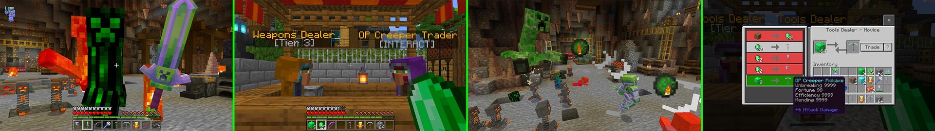 Panorama of the Minecraft Bedrock Marketplace product OP Creeper Traders created by The Craft Stars.