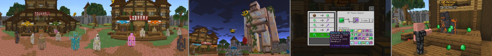 Panorama of the Minecraft Bedrock Marketplace product OP Iron Golem Traders created by The Craft Stars.