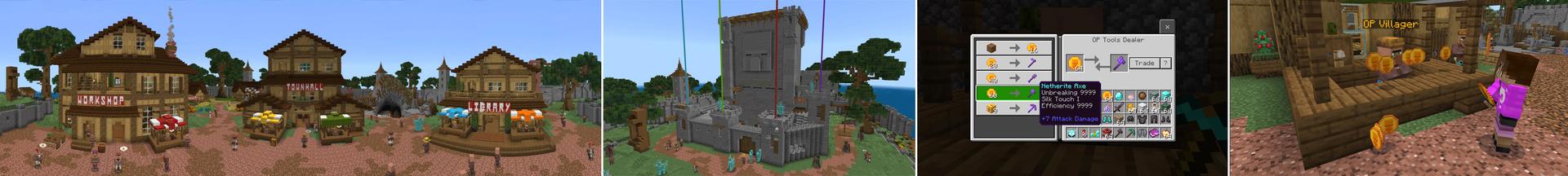 Panorama of the Minecraft Bedrock Marketplace product OP Villagers Expansion created by The Craft Stars.