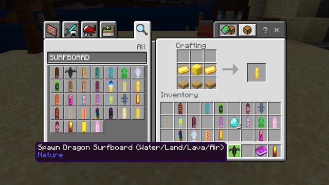 Screenshot of the Minecraft Bedrock Marketplace product Surfboards created by The Craft Stars.